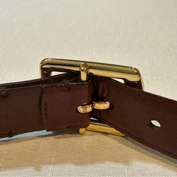 Lauren Ralph Lauren Brown Leather Belt Gold RLL Buckle Women’s Medium - Picture 13 of 16